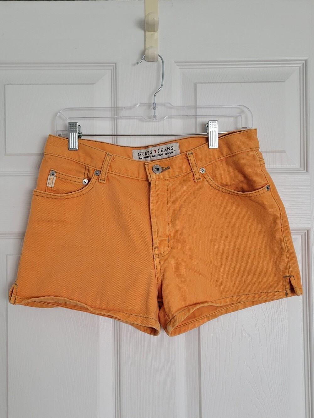 Vintage 90's GUESS Jeans Women's Orange Denim Shorts Festival